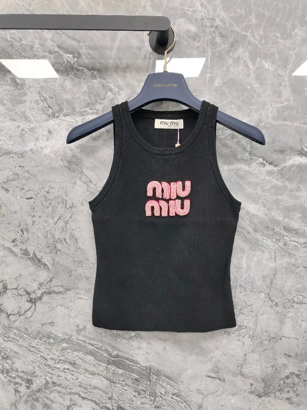 Miu Miu Ribbed Jersey Black Tank Top